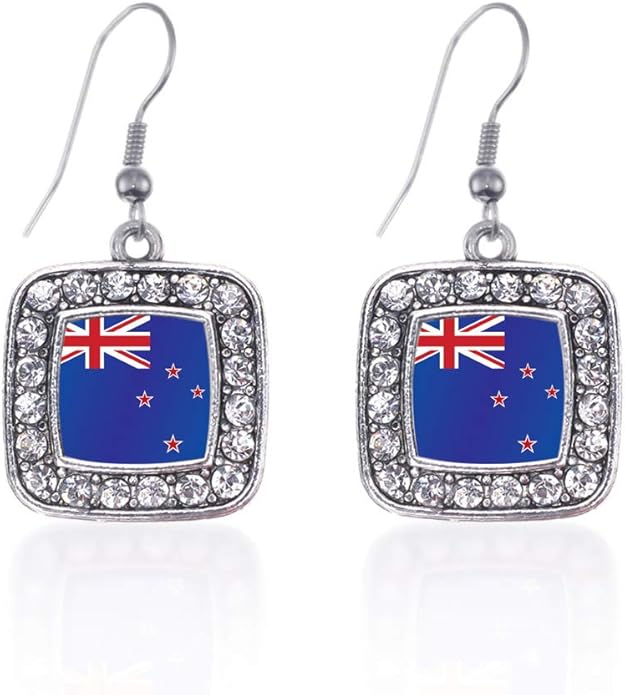 Inspired Silver - Silver Square Charm French Hook Drop Earrings with Cubic Zirconia Jewelry