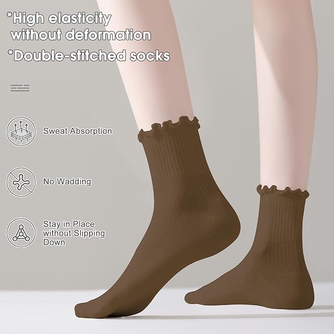 ANDERE ARTE Womens Ruffle Ankle Socks Cute Lettuce Edge Crew Socks for Women
