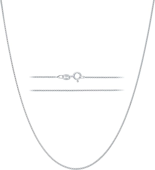 KISPER 925 Solid Sterling Silver 1mm Dainty Thin Box Chain Necklace for Women, Italian Made Tarnish Resistant Waterproof Hypoallergenic, 14 16 18 20 22 24 30 inches