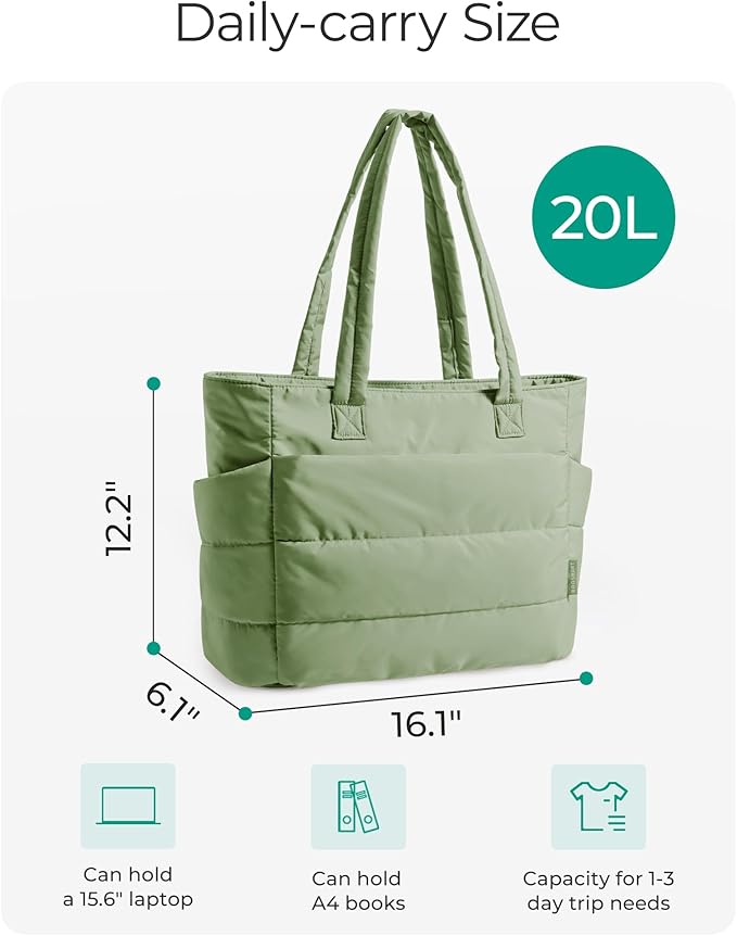 BAGSMART Tote Bag for Women, Lightweight Puffy Tote Bag with Compartments Shoulder Bag Handbag for Travel, Work, Gym | Lightweight, Puffy, Tote Bag with Compartments, Quilted, for Travel, Work
