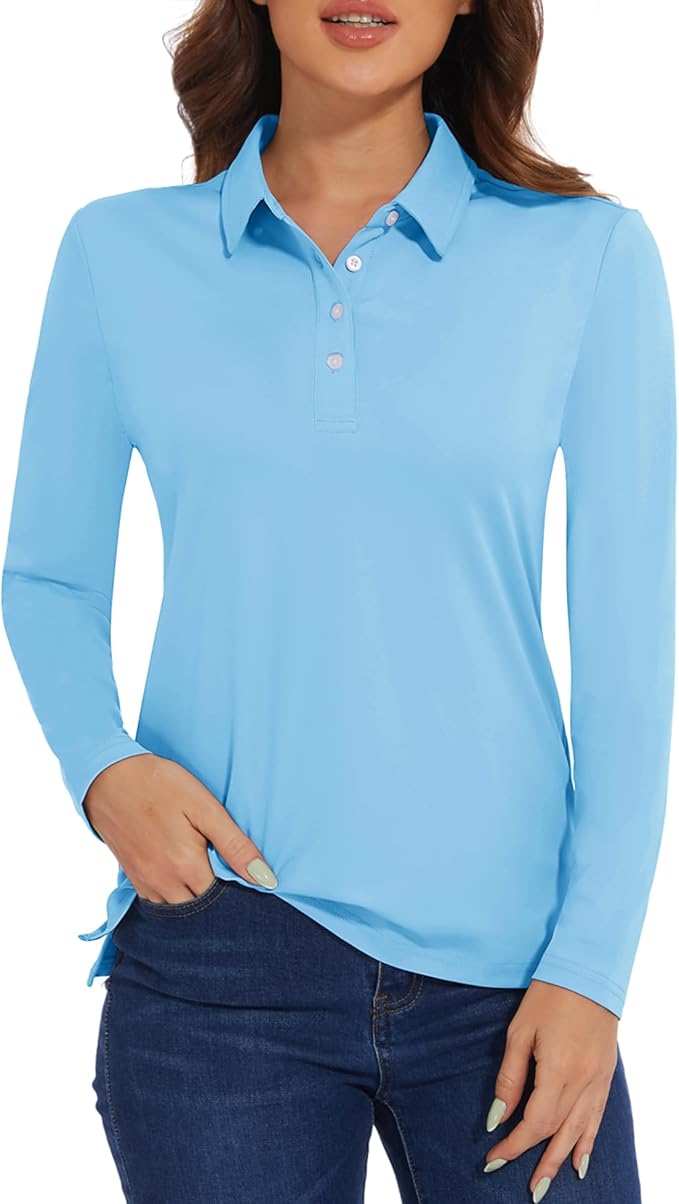 MAGCOMSEN Women's Polo Shirts Long Sleeve Golf Shirt Quick Dry UPF 50+ Sun Protection Lightweight Tennis Shirts