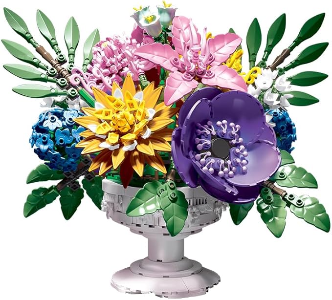 noziaa Botanicals Flower Arrangement Artificial Flowers Building Set, Home Office Decoration Succulent Plant Bonsai Building Toy, Gift for Girls, Standard Particles 1081 PCS (JJ9234)