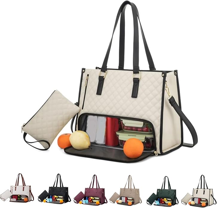 3 in 1 tote bag for women,laptop bag with lunch compartment,work tote with lunch compartment