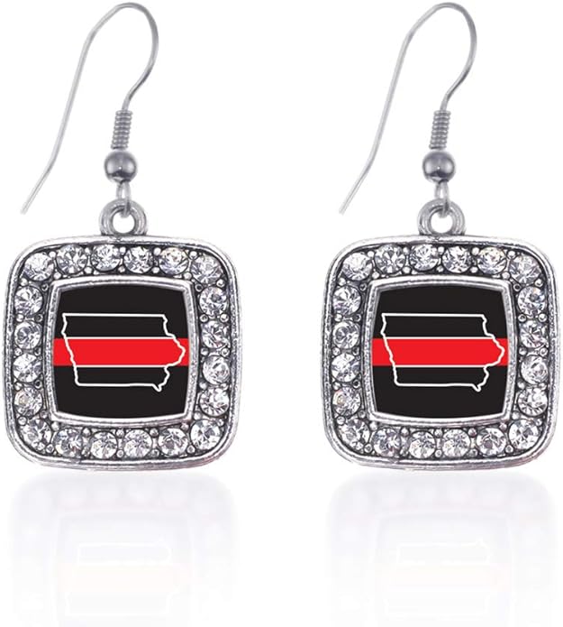 Inspired Silver - Silver Square Charm French Hook Drop Earrings with Cubic Zirconia Jewelry