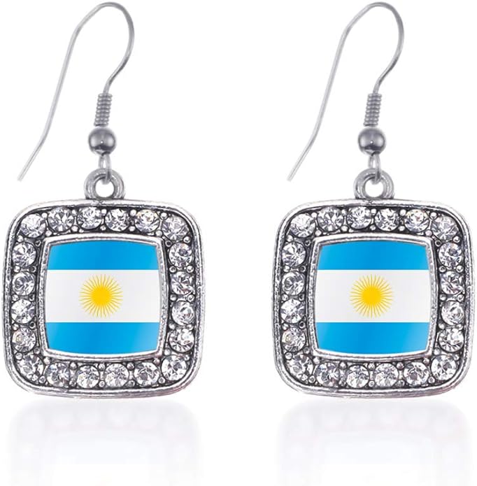 Inspired Silver - Silver Square Charm French Hook Drop Earrings with Cubic Zirconia Jewelry