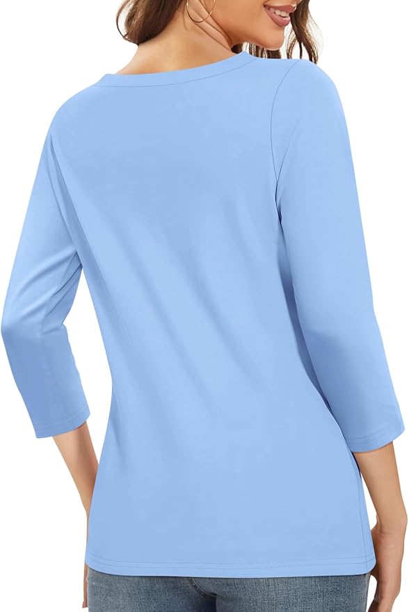 PGANDS Women's 3/4 Length Sleeve T Shirts Button Down Scoop Neck Casual Tops