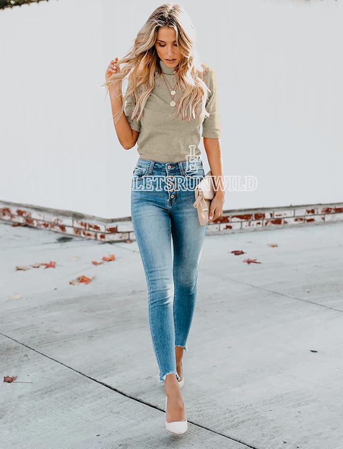 LETSRUNWILD Business Casual Tops for Women Dressy Cute Tops Mock Turtleneck Tshirts Shirts