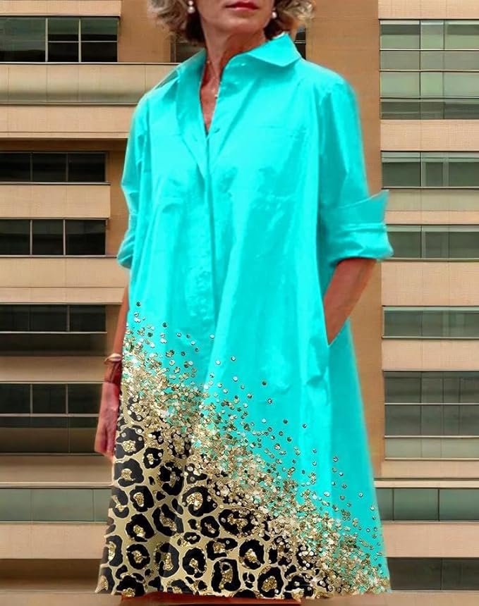 Womens 2025 Long Sleeve Button Down Shirt Summer Dress Casual V Neck Loose Fit Midi Shirt Dresses with Pockets