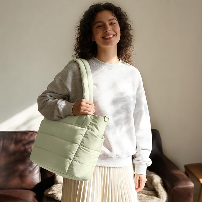 Tote Bag for Women Puffer Tote Bag Large Nurse Bags Shoulder Handbag with Zipper for Work Travel