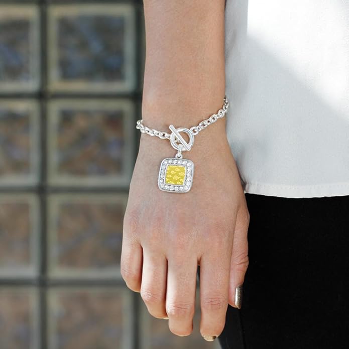 Inspired Silver - Silver Square Charm Toggle Bracelet with Cubic Zirconia Jewelry