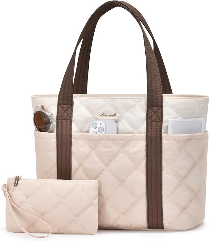 LOVEVOOK Puffer Tote Bag for Women, Puffy Work Handbag, Travel Shoulder Carry On Bag with Zipper for Teacher Nurse Gym