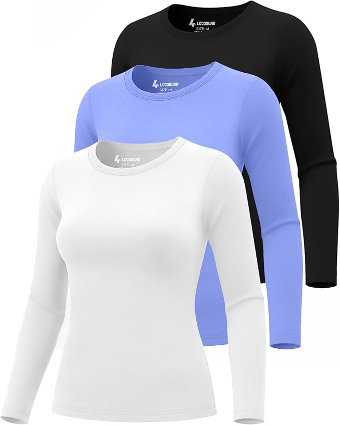 3 Pack Women's Underscrub Shirts Long Sleeve Thermal Scrub Undershirts Nurse Crew Neck Slim Fit Fleece Top Basic Tee