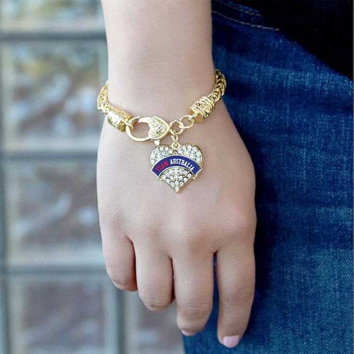 Inspired Silver - Gold Pave Heart Charm Bracelet with Cubic Zirconia Jewelry