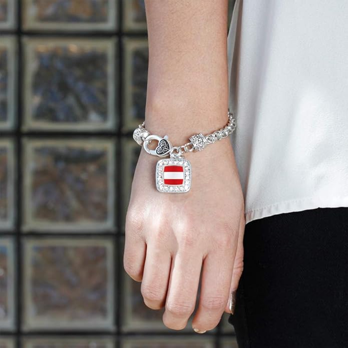 Inspired Silver - Silver Square Charm Bracelet with Cubic Zirconia Jewelry