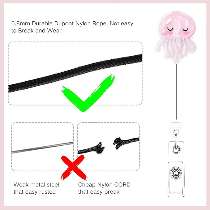 2 Pcs Cute Jellyfish Badge Reel - Retractable ID Holder with Alligator Clip& Nylon Cord | AcrylicClip for Nurse Nurses Office Worker Teacher Student