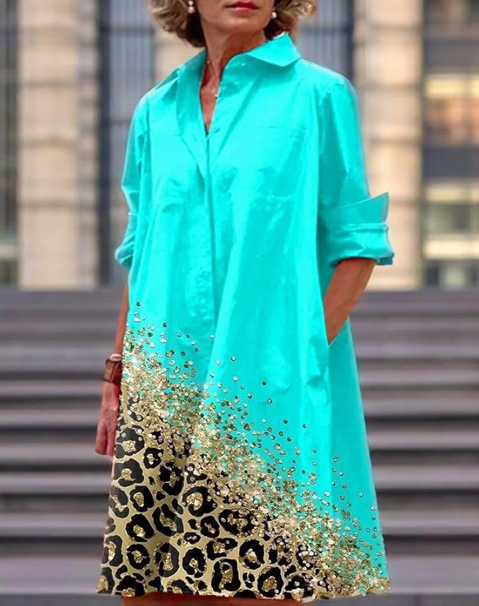 Womens 2025 Long Sleeve Button Down Shirt Summer Dress Casual V Neck Loose Fit Midi Shirt Dresses with Pockets