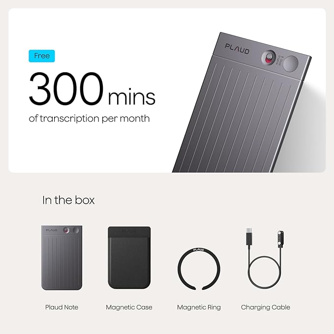 Plaud Note AI Voice Recorder, Voice Recorder w/Case, App Control, Transcribe & Summarize with AI Technology, Support 112 Languages, 64GB Memory, Audio Recorder for Lectures, Meetings, Calls, Black