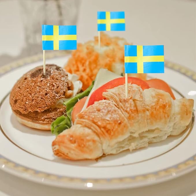 Sweden Flag Swedish Flag, Small Mini Sweden Toothpick Flags for Food, Cupcakes, Cocktails, Appetizers, Bar Party Decorations