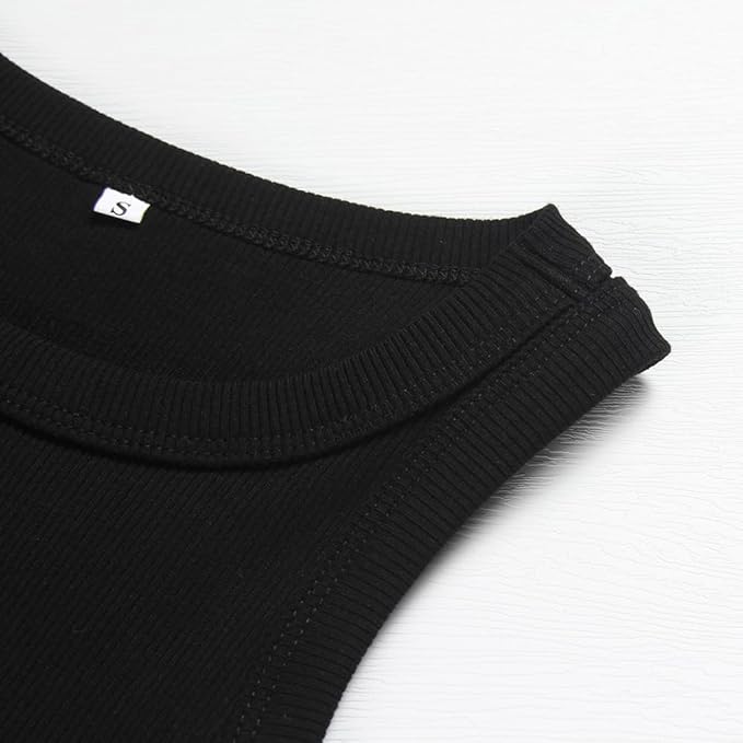 GEMBERA Womens Sleeveless Racerback High Neck Casual Basic Cotton Ribbed Fitted Tank Top