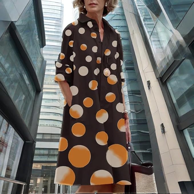 Womens 2025 Long Sleeve Button Down Shirt Summer Dress Casual V Neck Loose Fit Midi Shirt Dresses with Pockets
