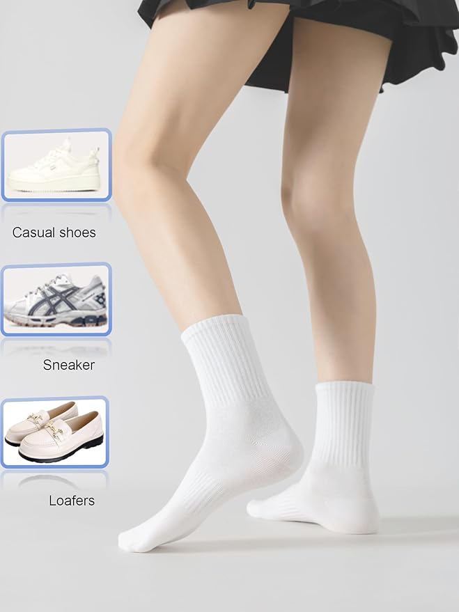 YUWELL Womens Striped Crew Socks, Cotton Cozy Casual Socks for Women 4 Pairs, Size 5-10