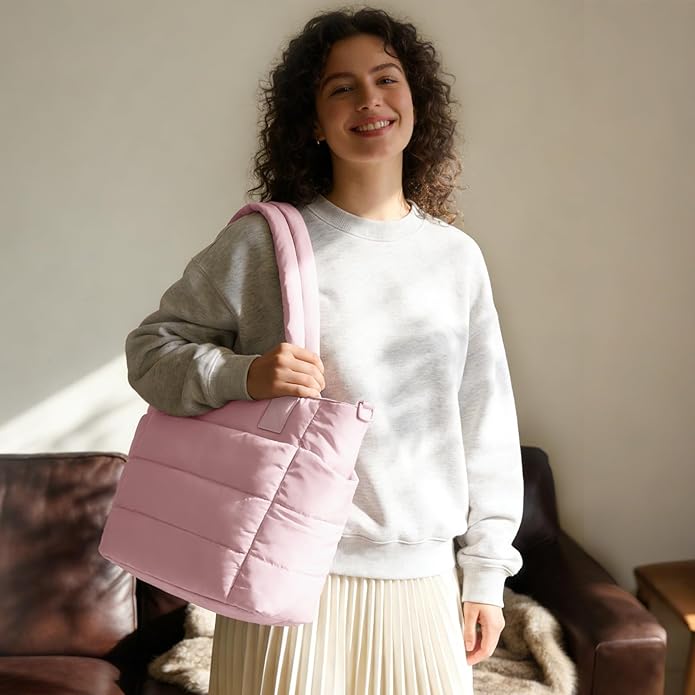 Tote Bag for Women Puffer Tote Bag Large Nurse Bags Shoulder Handbag with Zipper for Work Travel