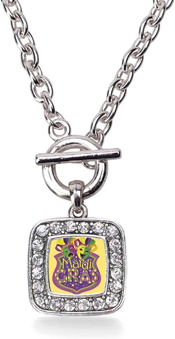 Inspired Silver - Silver Square Charm 18 Inch Necklace with Cubic Zirconia Jewelry