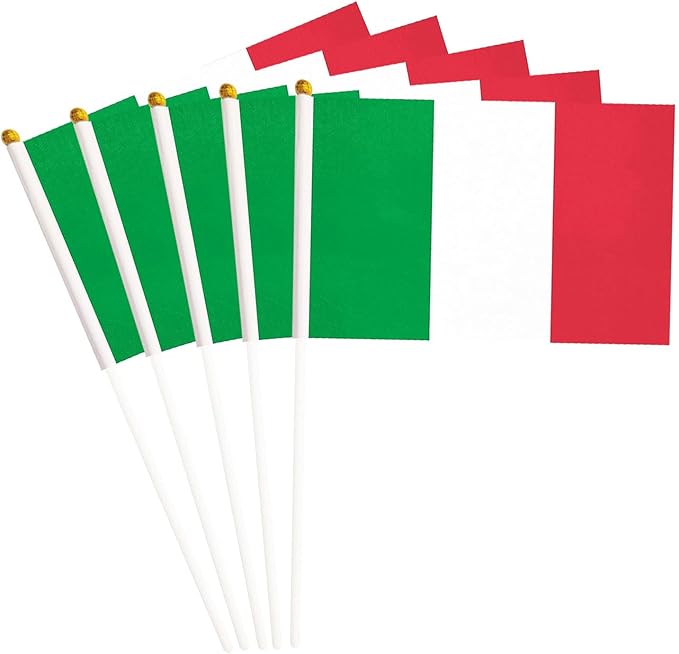 20 Pack Small Italy Flags on Stick Mini Handheld Italian Flag for Parades, Independence Day and Patriotic Events 5x8 Inch Durable Weather-Resistant Flags with 12 Inch Sticks(Italy)