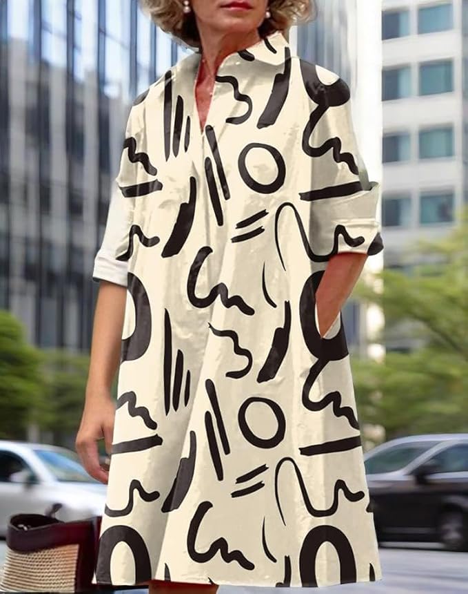 Womens 2025 Long Sleeve Button Down Shirt Summer Dress Casual V Neck Loose Fit Midi Shirt Dresses with Pockets