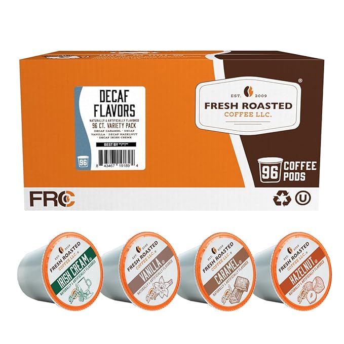 Fresh Roasted Coffee, Decaf Traditional Flavors, Flavored Coffee Pod Variety Pack, K-Cup Compatible, 96 Count
