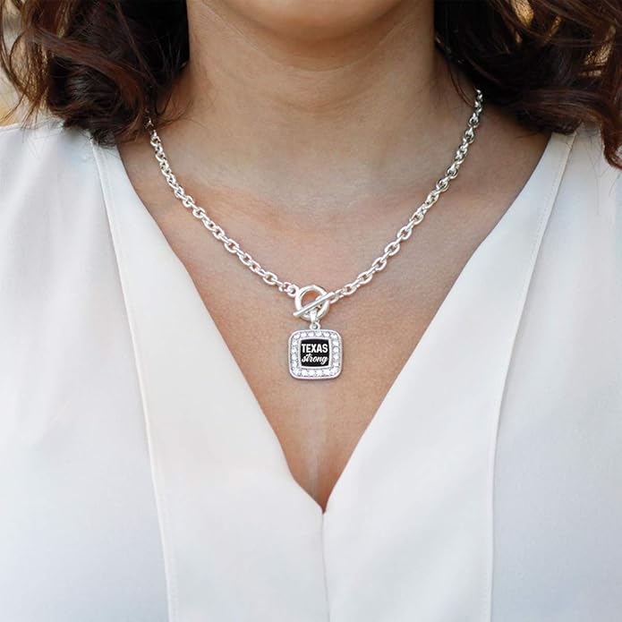 Inspired Silver - Silver Square Charm 18 Inch Necklace with Cubic Zirconia Jewelry