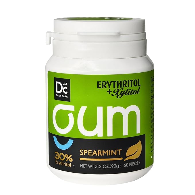 DC24 DAILY CARE Xylitol Chewing Gum with Erythritol, Aspartame Free & Sugar Free Gum, Low-Calorie, Sugarless, Long Lasting Spearmint, 60 Pieces (Pack of 1)