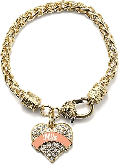 Inspired Silver - Gold Pave Heart Charm Bracelet with Cubic Zirconia Jewelry