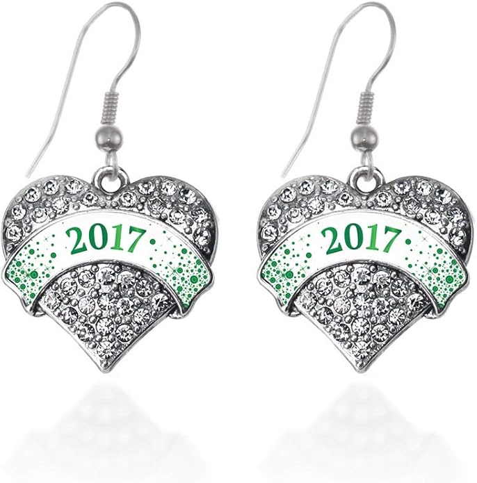 Inspired Silver - Silver Pave Heart Charm French Hook Drop Earrings with Cubic Zirconia Jewelry