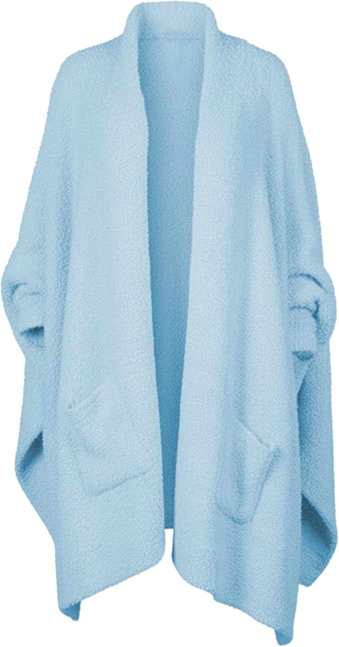 Wearable Blanket Sherpa Poncho Unique Office Work Warm Cozy Shawl TV Throw Blankets, Plush Cape Wrap for Adults