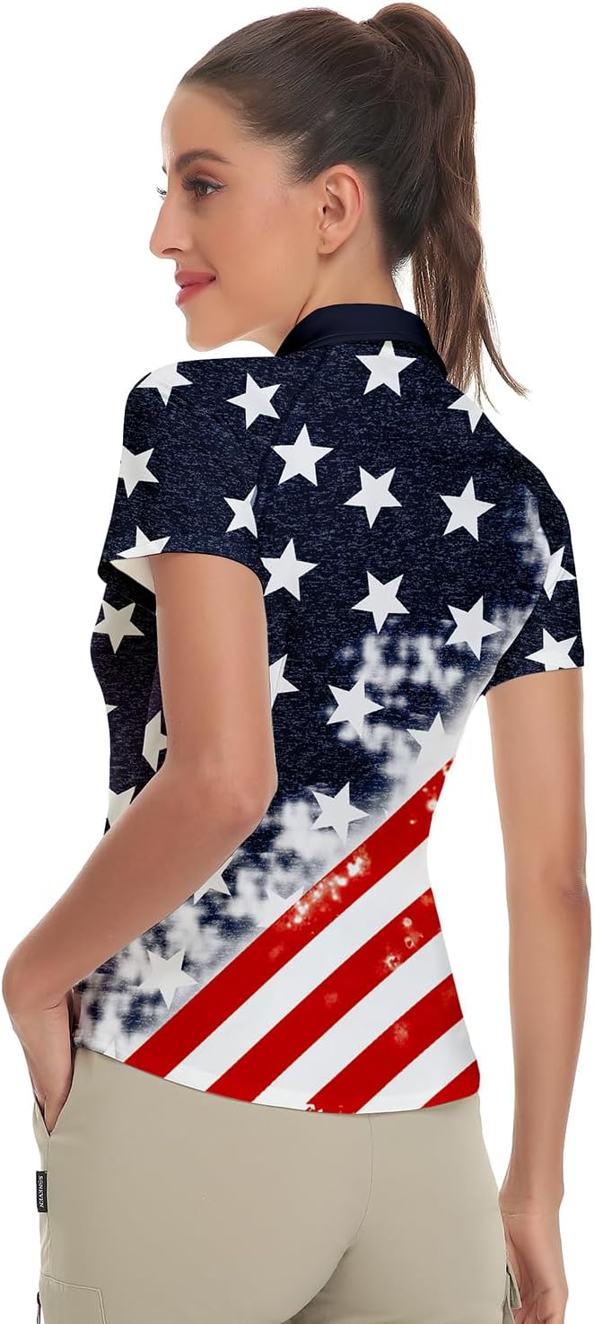 Women's Golf Shirt Short Sleeve Tennis Shirt Quarter Zip Golf Pullover Golf Polo Shirts Argyle Tops