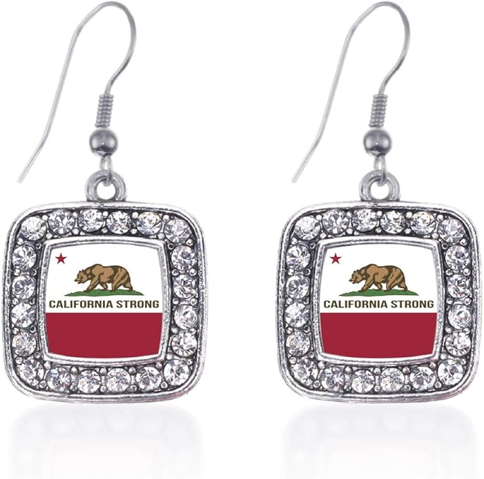 Inspired Silver - Silver Square Charm French Hook Drop Earrings with Cubic Zirconia Jewelry