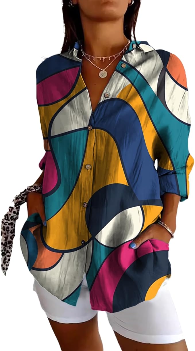 Fashion Summer Shirts Oversized V Neck Basic Vintage Floral Graphic Dressy Button Down Stylish Hawaiian Holiday Outfits