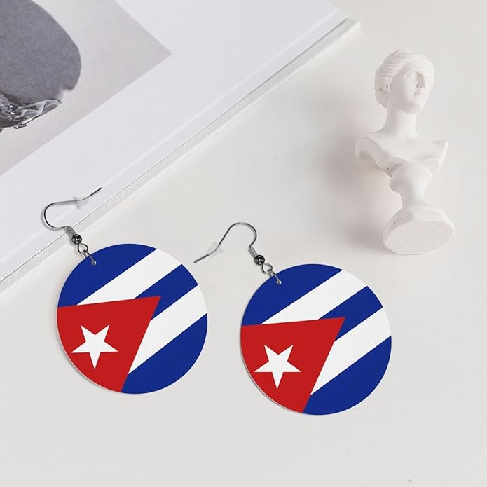Round Faux Leather Earrings for Women Lightweight Double-Side Printed Drop Dangle Earring for Festival Party Gift