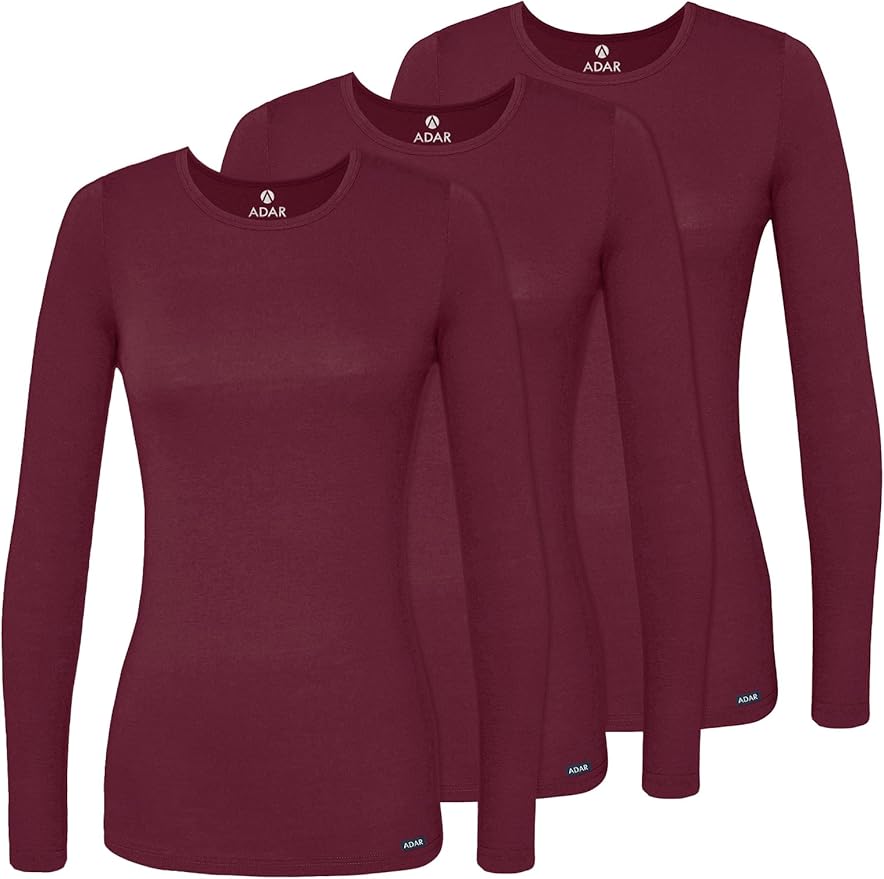 Adar Underscrubs for Women 3 Pack - Long Sleeve Underscrub Comfort Tee