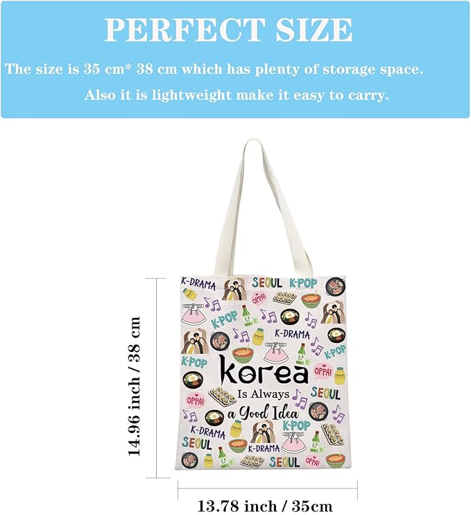 South Korea Travel Vacation Trip Souvenir Gift Bachelorette Trip Gift Accessory Bag for Korea Lovers (Good Idea Tote)