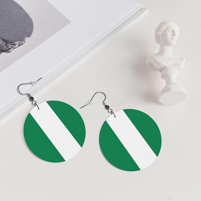 Round Faux Leather Earrings for Women Lightweight Double-Side Printed Drop Dangle Earring for Festival Party Gift