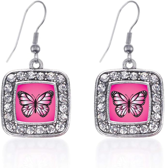 Inspired Silver - Silver Square Charm French Hook Drop Earrings with Cubic Zirconia Jewelry