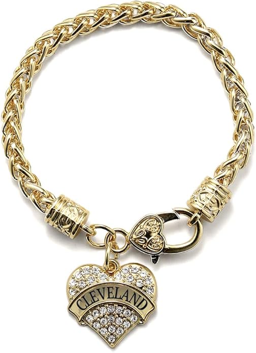 Inspired Silver - Gold Pave Heart Charm Bracelet with Cubic Zirconia Jewelry