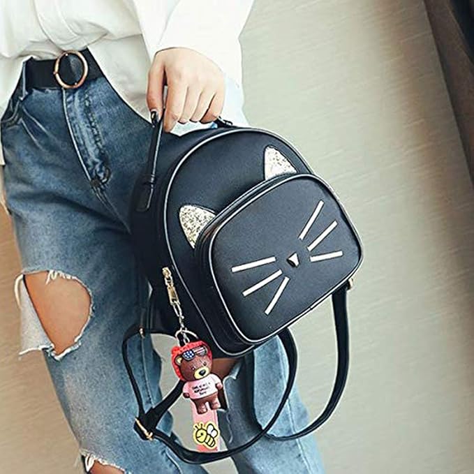 XMRSOY Teen Girls Cute Cat Mini Backpack Velvet Daypack Portable Shoulder Bag