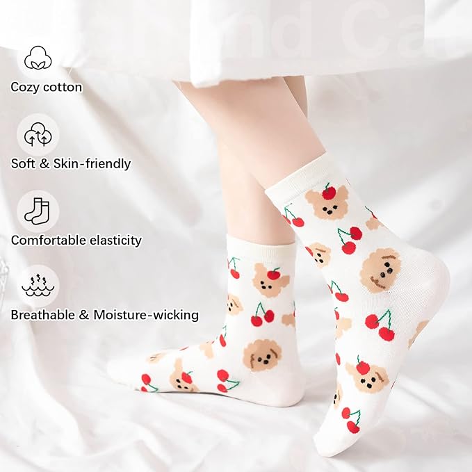 IIG 3-6 Pairs Womens Cute Animal Patterned Funny Novelty Cotton Crew Socks