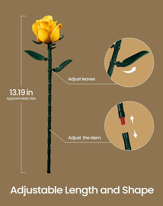 iATOM Yellow Rose Bouquet Building Set, 12Pcs Flowers Botanical Collection Kit for Adults, Valentine's Day Gift for Her/Girlfriend/Mom/Wife/Couple, Modern Home Office Table Centerpiece Decor Aesthetic