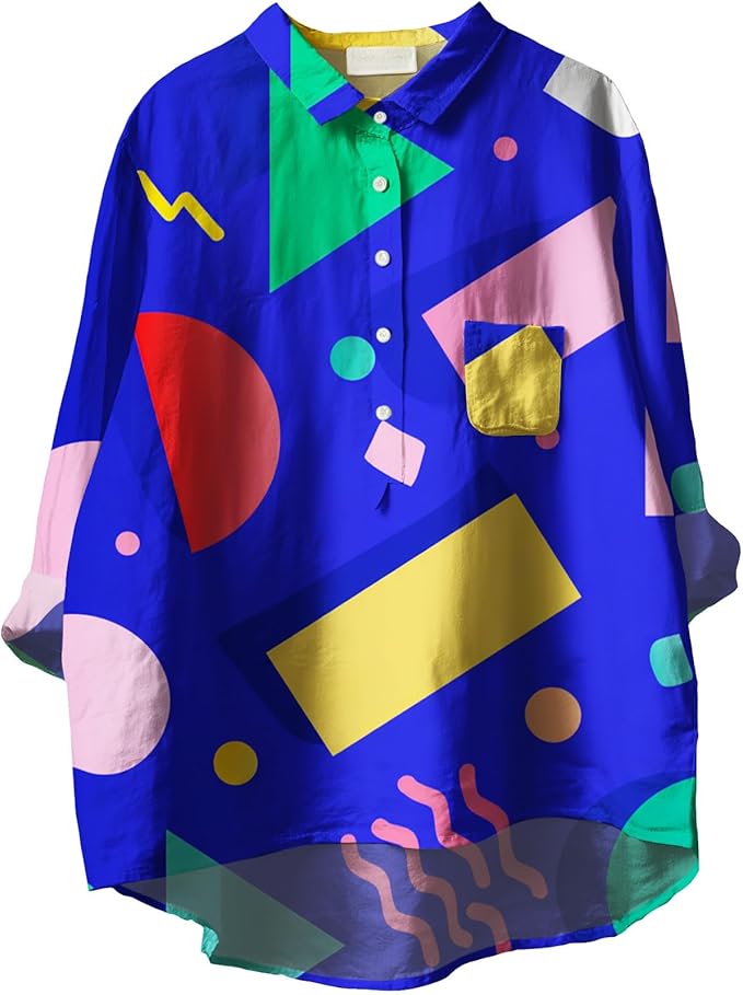 Women Funny Graphic Long Sleeve Floral Blouses Plus Size Button Shirts Casual Cute Vneck Fall Tunic Tops Trendy