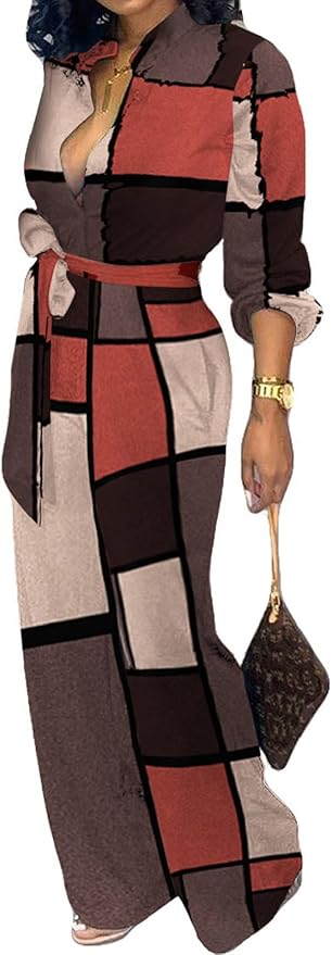 SeNight Women's Jumpsuits Elegant Business Casual Button Down V Neck Long Sleeve Strap Straight Long Pants With Pockets
