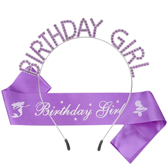 AOPRIE Birthday Girl Sash Crowns Happy Birthday Tiara for Women Purple Headband Princess Crown Rhinestone Accessories